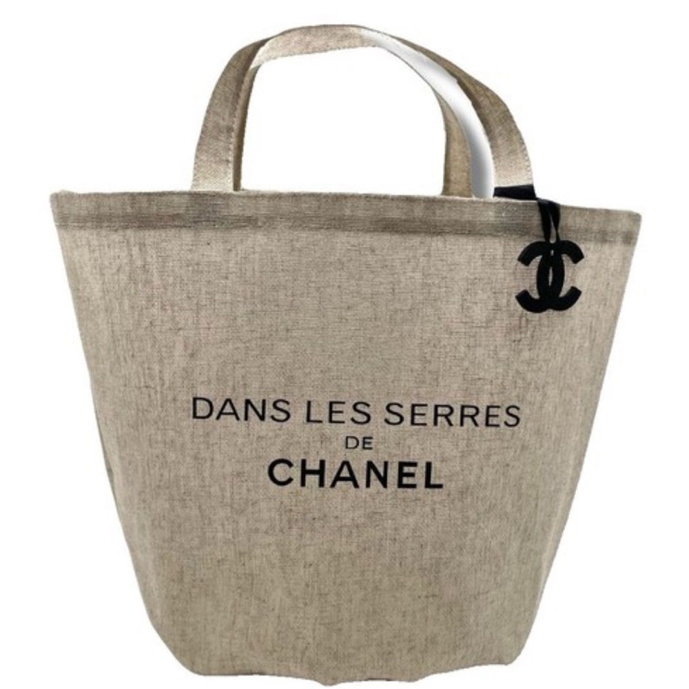 CHANEL Tan Canvas Tote with Black Logo